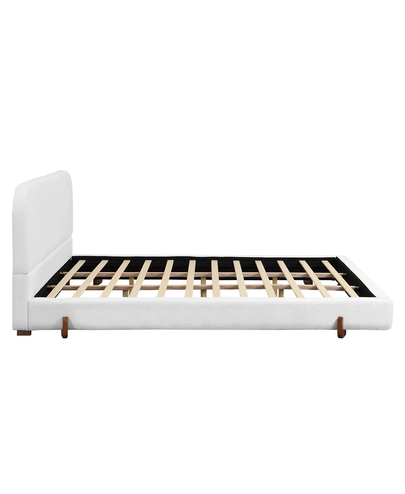 Streamdale Unique Design White Fabric Upholstered Bed Frame with Solid Wood Legs, California King