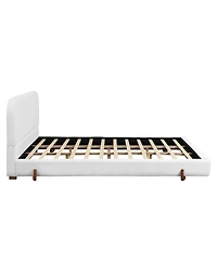 Streamdale Unique Design White Fabric Upholstered Bed Frame with Solid Wood Legs, California King