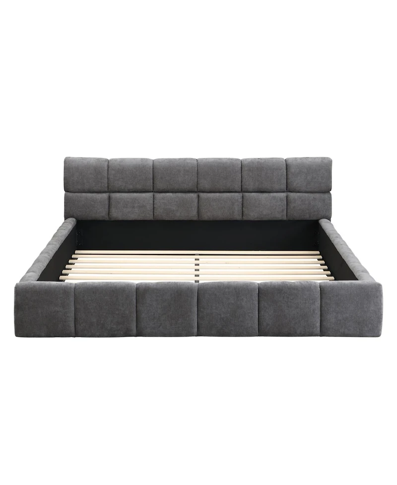 Streamdale Furniture Elegant Chenille Upholstered Bed with Checkerboard Design, Queen