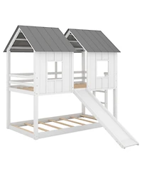 Streamdale Furniture Twin over Twin House Bunk Bed with Slide and Windows