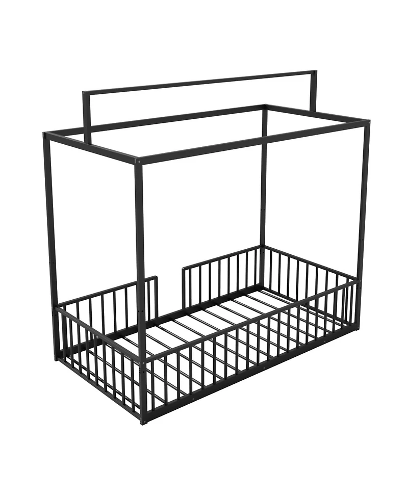 Streamdale Furniture Montessori 3-in-1 Convertible Metal Toddler Bed with Canopy, Twin, Black