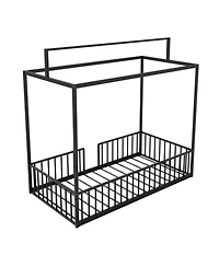 Streamdale Furniture Montessori 3-in-1 Convertible Metal Toddler Bed with Canopy, Twin, Black