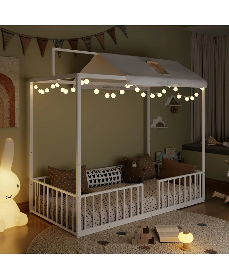 Streamdale Furniture Streamdale Montessori 3-in-1 Convertible Metal Toddler Bed with Canopy, Twin, Black