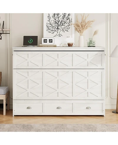 Streamdale Furniture Queen Murphy Bed with Large Drawers and Usb, Brushed Gray