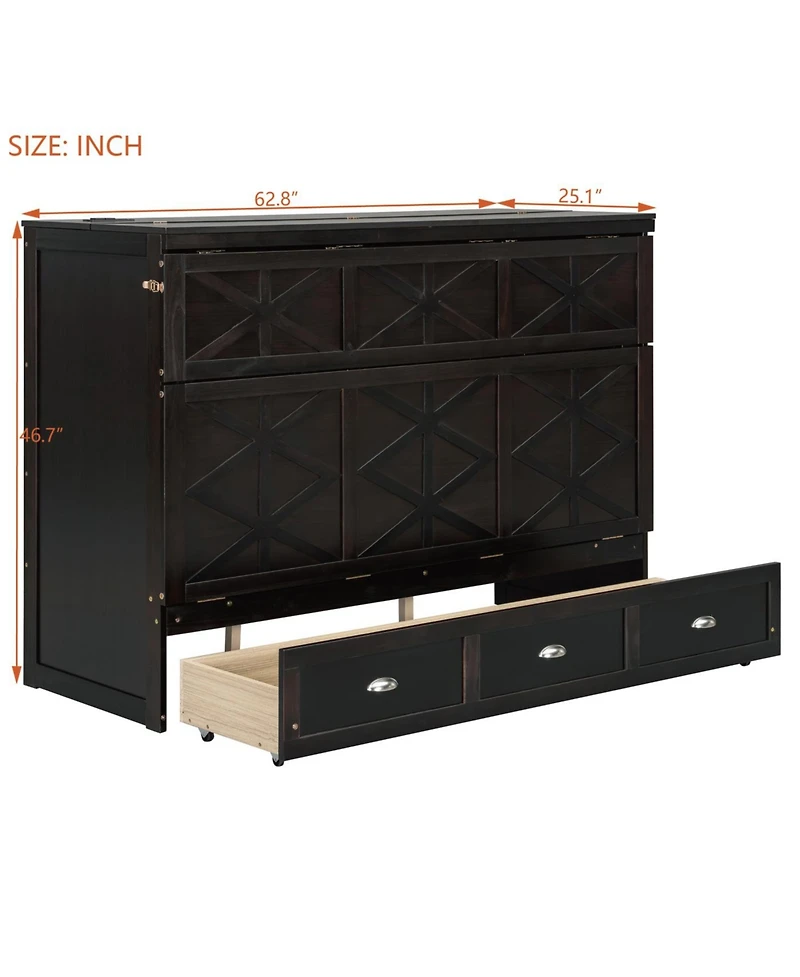 Streamdale Furniture Queen Murphy Bed with Large Drawers and Usb, Brushed Gray