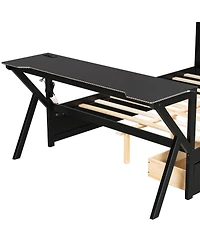 Streamdale Furniture Full Size Wooden Gaming Bed with Led Headboard, Desk, Usb & Storage, Black