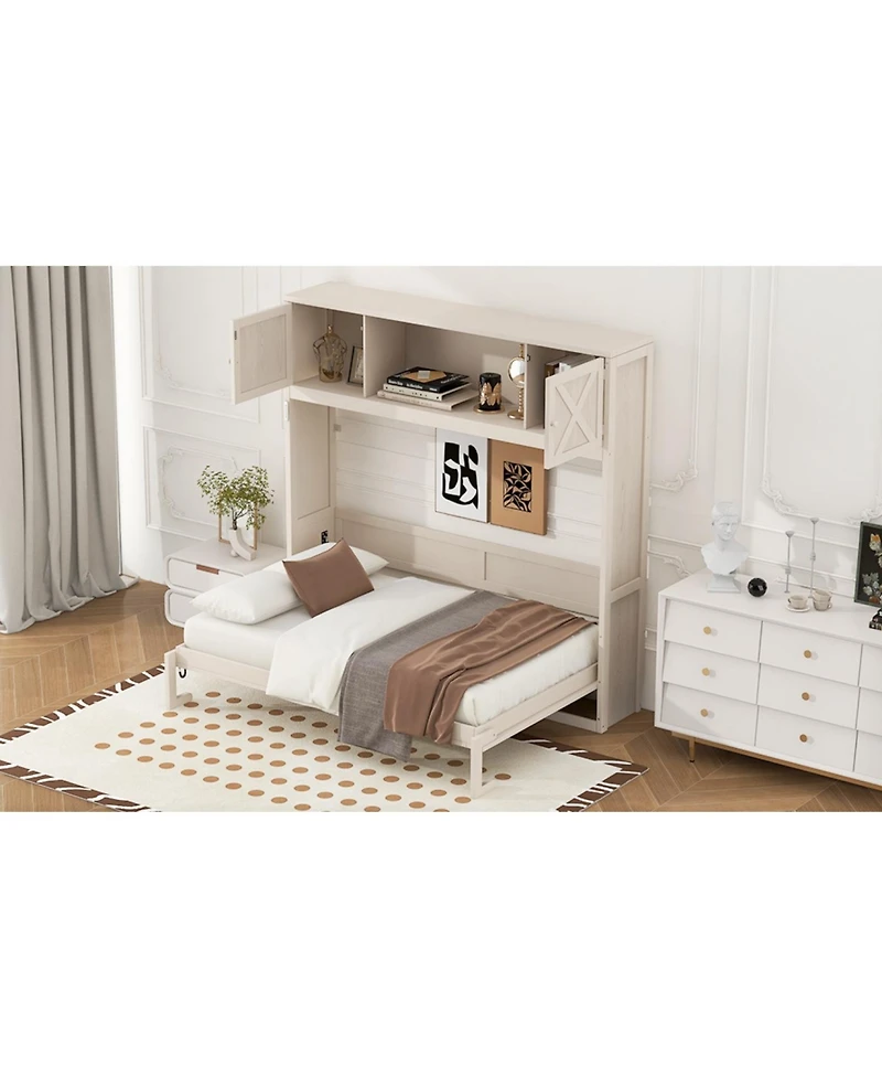 Streamdale Furniture Full Size Murphy Bed with Storage Cabinets, Beige