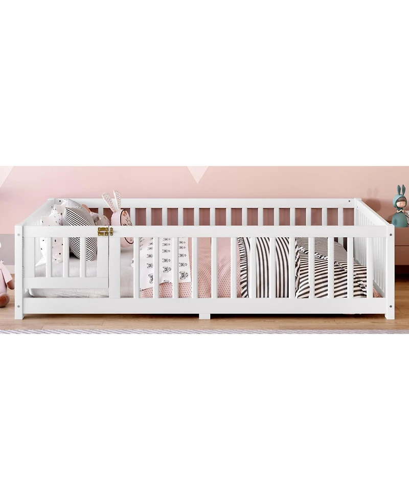 Streamdale Furniture Full Size Pine wood, Plywood Guardrails and Door for Kids Floor Bed