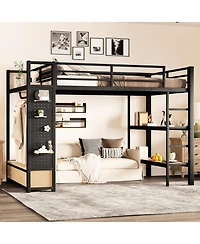 Streamdale Metal Loft Bed with Wardrobe and Shelves, Black