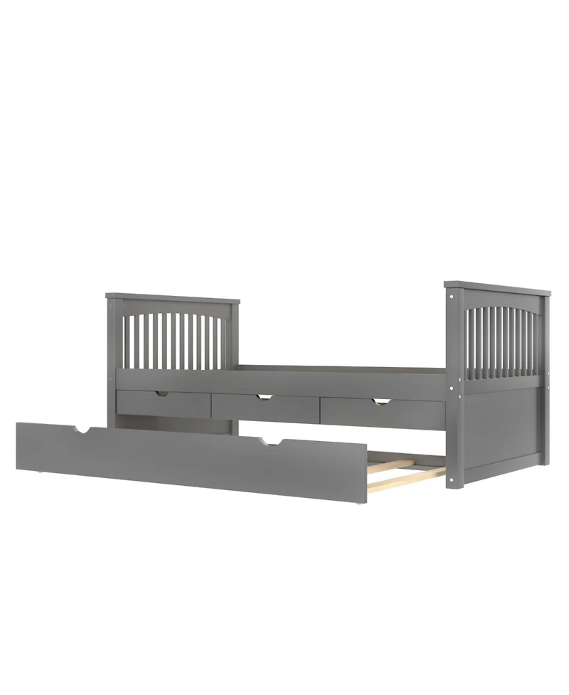 Streamdale Furniture Streamdale Twin Platform Bed with Drawers and Trundle, Solid Wood Daybed, Gray