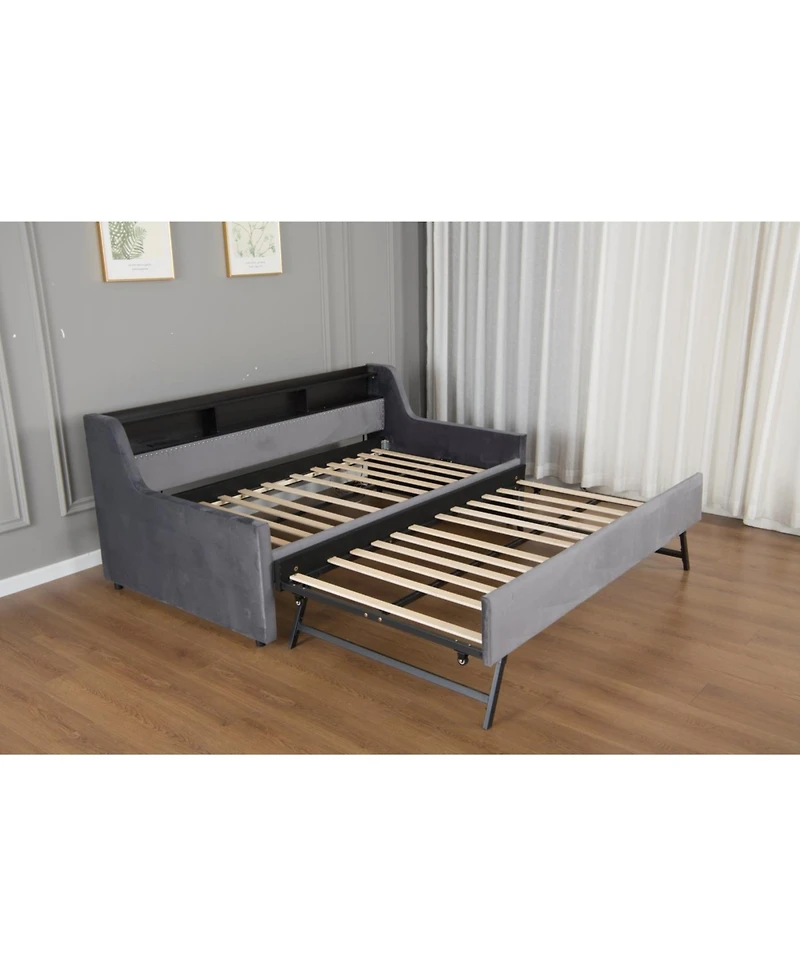 Streamdale Furniture Streamdale Twin Size Upholstered Daybed with Led & Charging Station