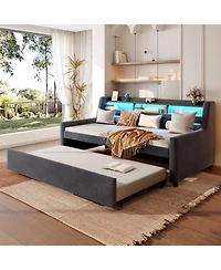 Streamdale Furniture Streamdale Twin Size Upholstered Daybed with Led & Charging Station