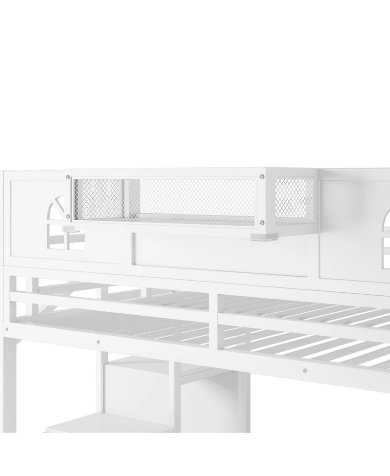 Streamdale Furniture Metal Full Loft Bed with Stairs Wardrobe