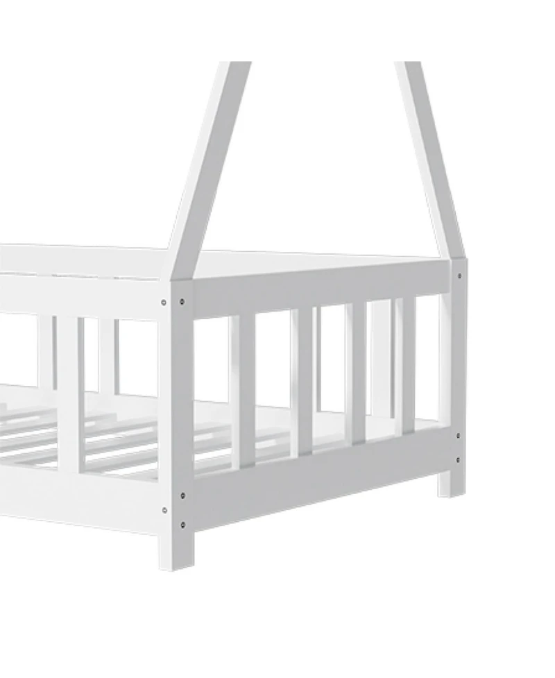 Streamdale Wooden Montessori Floor Bed Frame for Kids with Guardrail, White