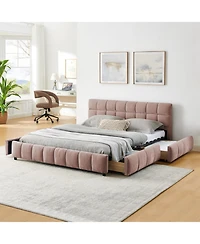 Streamdale Furniture Queen Size Chenille Upholstered Bed with Storage Drawer