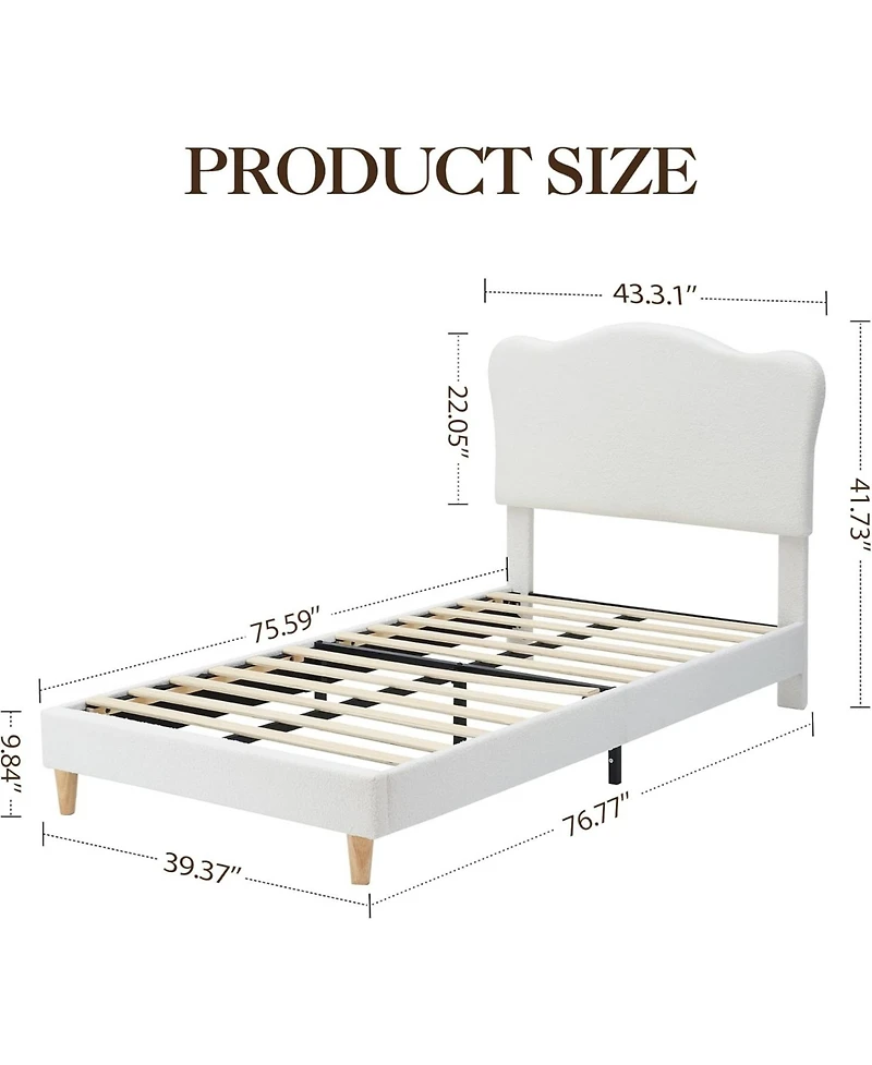 Gaomon Bed Frame for Kids, Upholstered Platform with Cute Boucle Velvet Headboard Girls, No Box Spring Needed, Easy Assembly