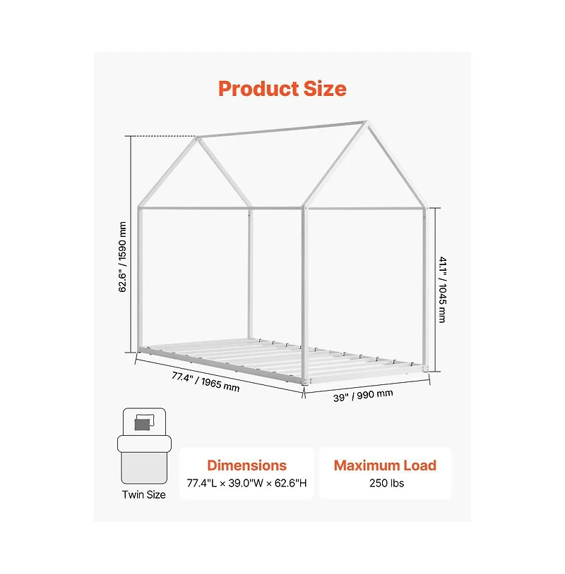 Slickblue Kids Floor Bed with Roof Design and Metal Frame