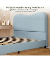 gaomon Queen Size Blue Boucle Bed Frame with Upholstered Headboard, Low Profile, Heavy Duty Wooden Slats, No Box Spring Needed