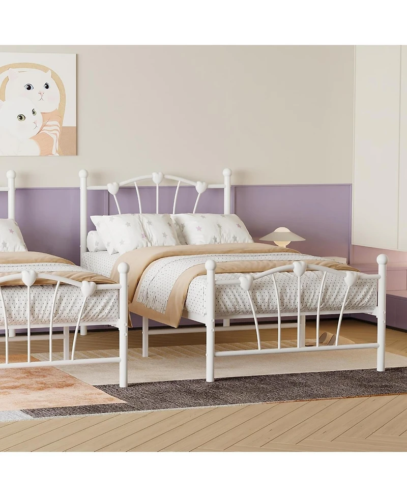 gaomon Twin Size Bed Frame for Kids Heart Shaped Headboard & Tailboard Heavy Metal Slat Support Noiseless White