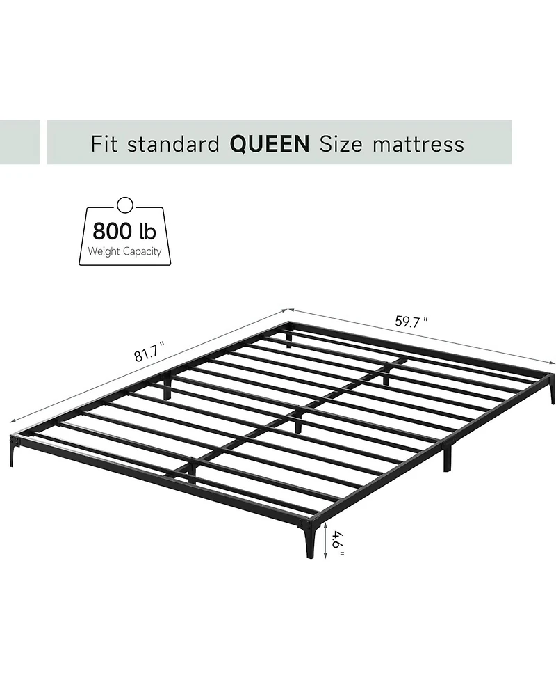 Queen Size Bed Frame 6 Inch Metal Platform Heavy Duty Low Bed Frame Sturdy Metal Slats Matte Black