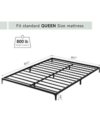 Queen Size Bed Frame 6 Inch Metal Platform Heavy Duty Low Bed Frame Sturdy Metal Slats Matte Black