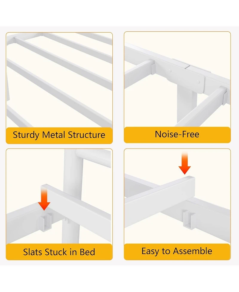 gaomon Twin Size Bed Frame for Kids Metal Bed with Headboard & Footboard Heavy Duty Slats No Box Spring White