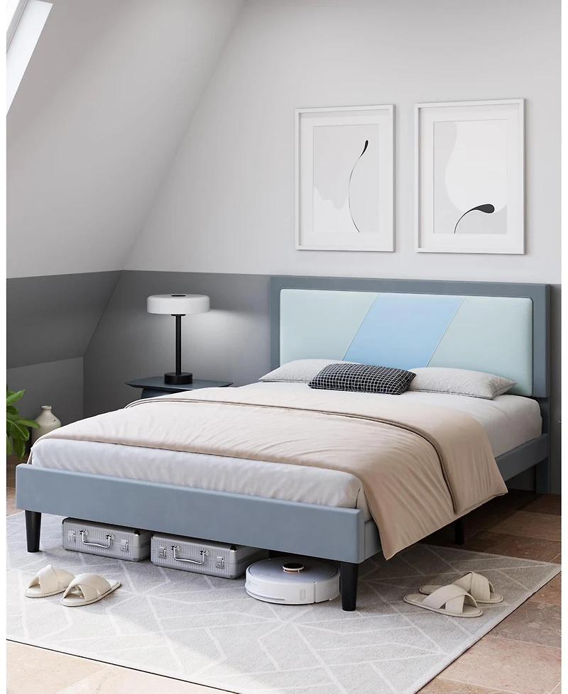 gaomon Full Size Triple Panel Platform Bed Frame Minimalist Mdf Construction Beige Finish No Box Spring Needed Easy Assembly