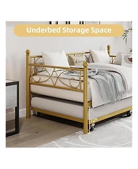 gaomon Twin Daybed with Trundle Metal Sofa Bed Heavy Duty Slats Space Saving Guest Room Gold