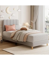 gaomon Twin Xl Bed Frame Boucle Upholstered Wave Headboard Kids Girls Boys Wooden Slats No Box Spring Grey