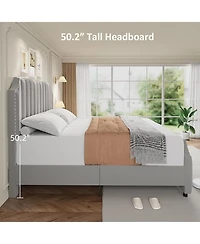 gaomon Queen Size Velvet Bed Frame 50.2in Headboard Footboard Upholstered Platform Nailhead Trim No Box Spring Noise Free