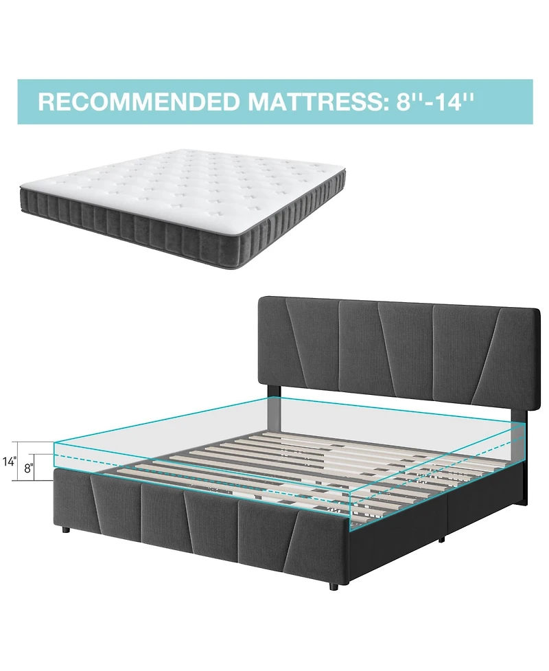 gaomon King Size Bed Frame with Adjustable Headboard and 4 Storage Drawers