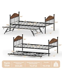Gaomon Daybed with Trundle, Metal Twin Size Day Bed with Stylish Headboard, Sofa Bed Frame with Pop Up Foldable Trundle Bed