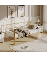 gaomon Twin daybed with Trundle, Metal Twin Daybed, Day Bed Sofa Bed Frame with Steel Slat Support, Multifunctional Daybed Frame