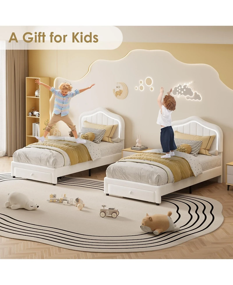 gaomon Twin Upholstered Bed Frame with Storage Drawer and Smart Led Headboard