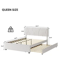 gaomon Trundle Bed, Queen Size Upholstered Platform Bed Frame, Pull Out Bed with Headboard, Wood Slat Support
