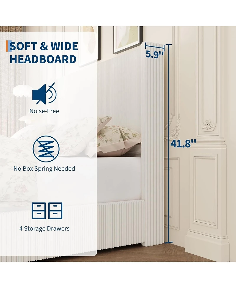 gaomon Upholstered Platform Bed with Storage Corduroy Wingback Tufted Headboard