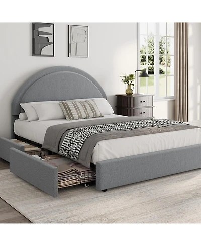 gaomon Bed Frame with Storage Drawers, Upholstered Boucle Platform Bed, Round Headboard, Heavy-Duty & Noise-Free, No Box Spring Needed