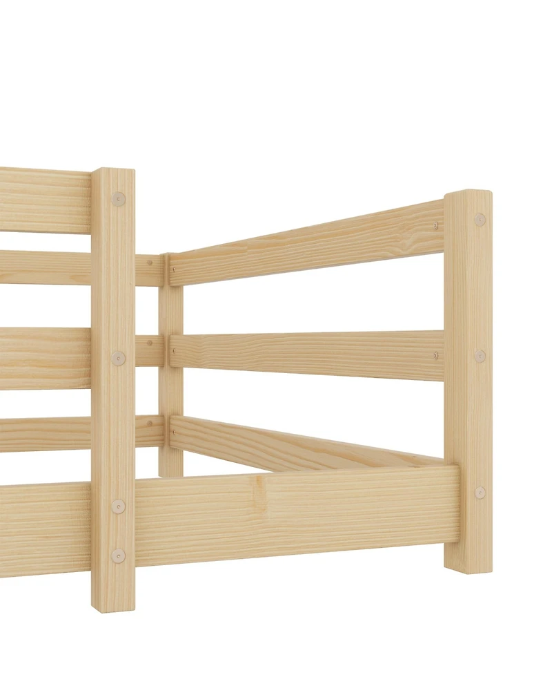 Cesicia Pine Wood Twin Kids Floor Bed, Long-Lasting Montessori Bed with Fence for Girls, Boys