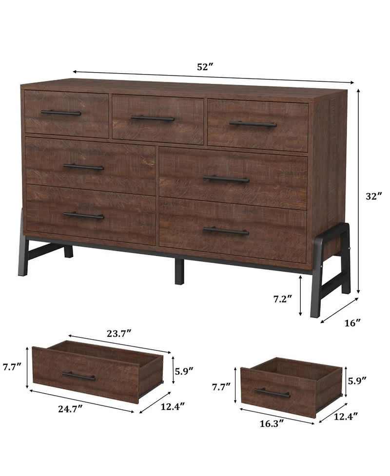 gaomon 7-Drawer Modern Freestanding Dresser, 52 Inch Wide Wood Chest, Closet Storage for Bedroom, Living Room, Entryway