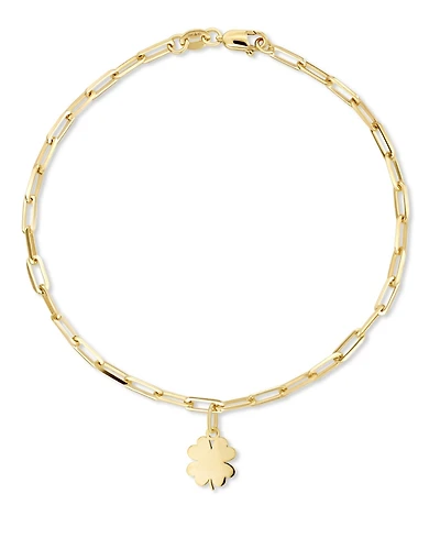 Devata Clover Heart Charm with Paperclip Chain Bracelet in 14K Gold, 7.5 in, approx. 3.0 grams.