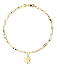 Devata Clover Heart Charm with Paperclip Chain Bracelet in 14K Gold, 7.5 in, approx. 3.0 grams.
