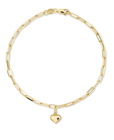 Devata Sweet Heart Charm with Paperclip Chain Bracelet in 14K Gold, 7 in, approx. 2.5 grams.
