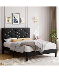 gaomon Velvet Upholstered Bed Frame with Tufted Headboard