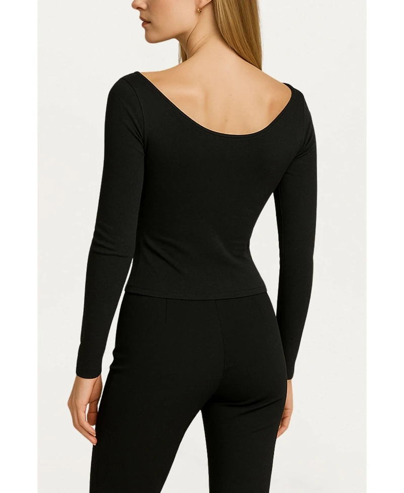 Nocturne Women's Ruched Front Fitted Long Sleeve Top
