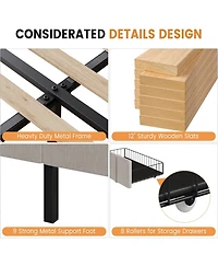 Gaomon Upholstered Platform Bed Frame with 2 Storage Drawers, Solid Wood Slats, No Box Spring Needed