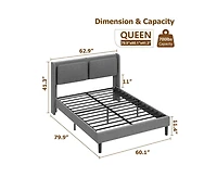 gaomon Queen Bed Frame with Usb Ports, Platform Bed Frame with Linen Fabric Adjustable Headboard