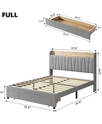 gaomon Upholstered Bed Frame with Storage Headboard, Drawer, Charging Station, Linen Platform