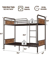 gaomon Metal Bunk Bed Twin Over Twin, Heavy Duty Twin Size Metal Bunk Bed with High Guardrail & Ladders, Convertible Bunk Beds for Kids Adults