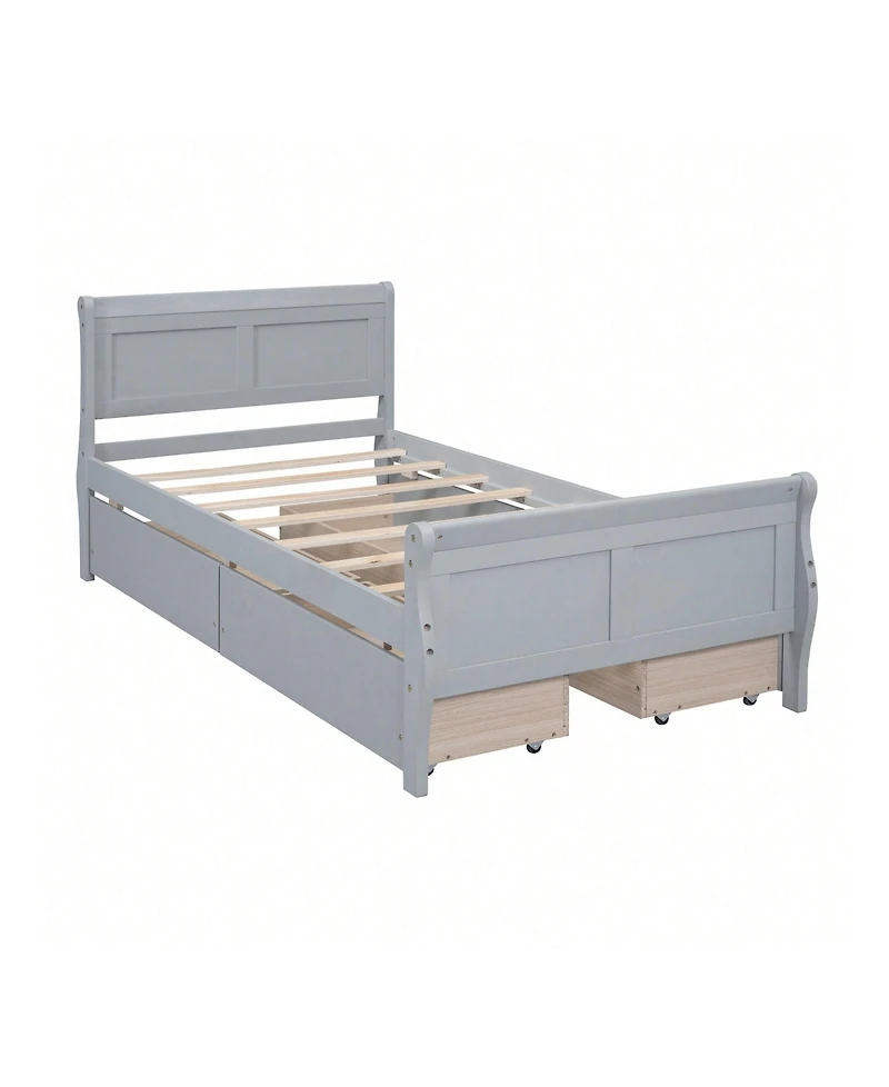 gaomon Twin Size Wood Platform Bed With 4 Drawers And Streamlined Headboard & Footboard Solid Wood+Mdf Bed Frame