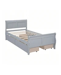 gaomon Twin Size Wood Platform Bed With 4 Drawers And Streamlined Headboard & Footboard Solid Wood+Mdf Bed Frame